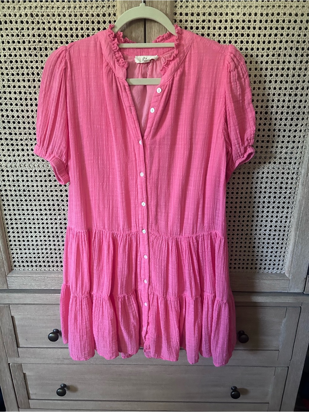 Elan Hot Pink Tiered Button-Front Girls' Dress